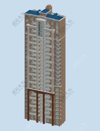 褐色系高层住宅建筑3D模型