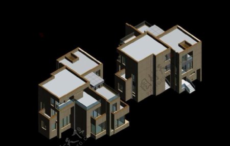 简约别墅建筑群3D效果图