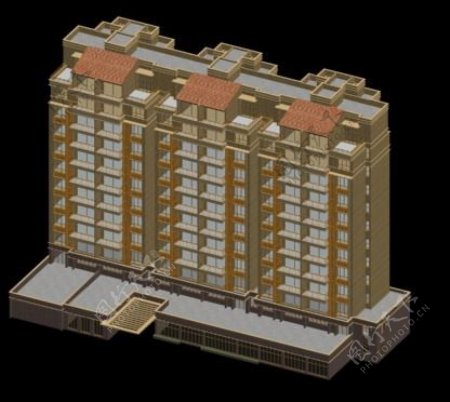 斜坡顶高层住宅商业楼3D模型