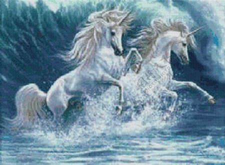 水中白马十字绣