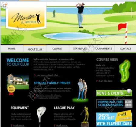 高尔夫俱乐部绿色flash模板