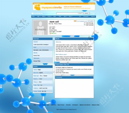 蓝色细胞结构个人网页模板