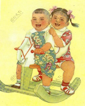 位图老上海风情人物男孩女孩免费素材