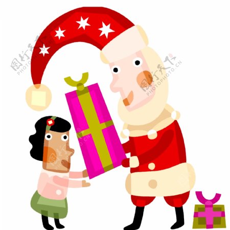 印花矢量图可爱卡通圣诞节女孩圣诞老人免费素材