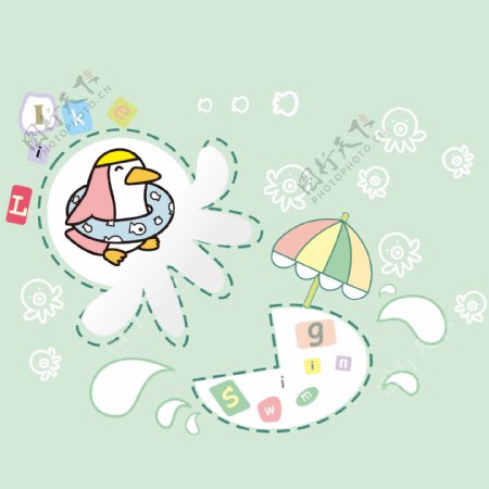 印花矢量图可爱卡通卡通动物企鹅雨伞免费素材