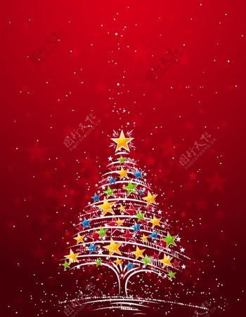 矢量缤纷星星装饰圣诞树素材