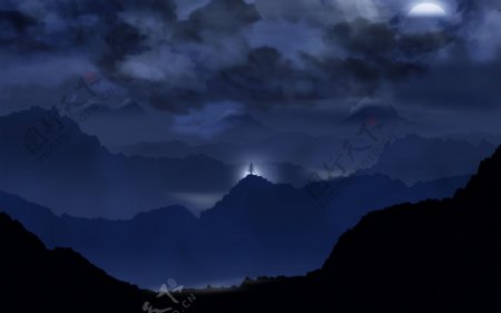 夜空下的山