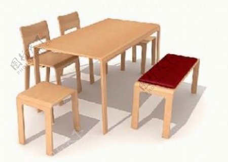 简约木制餐桌椅组合3D模型