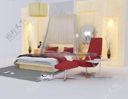 时尚精美卧室双人床设计模型