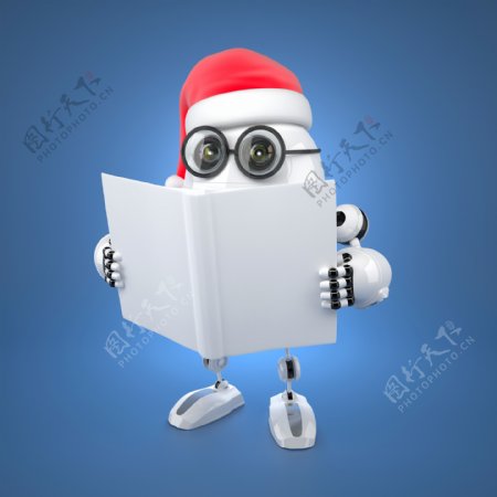 圣诞老人的机器人读一本书