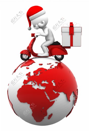 圣诞老人驾驶摩托车在地球上方的输送概念