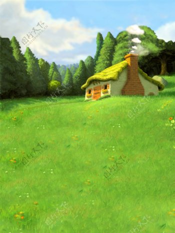 儿童摄影背景草地上的房子图片