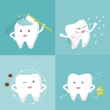 卡通牙齿护理矢量素材图片
