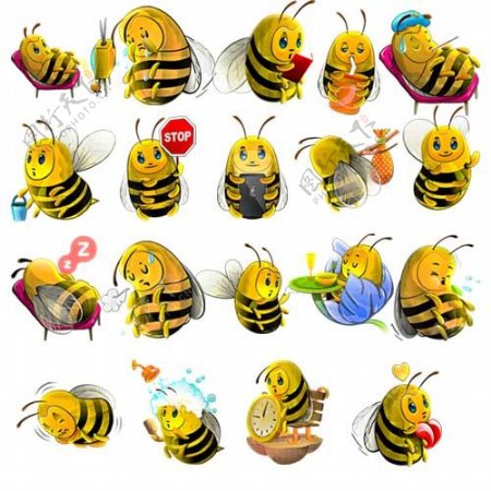 18个可爱蜜蜂PNG图标