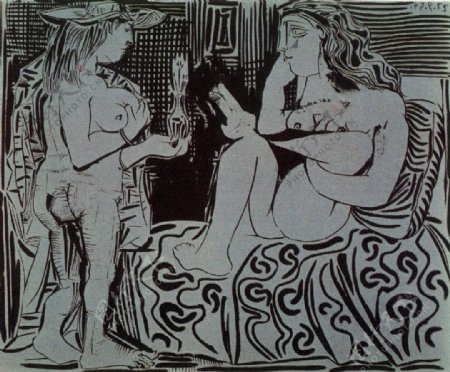 1959Deuxfemmes西班牙画家巴勃罗毕加索抽象油画人物人体油画装饰画