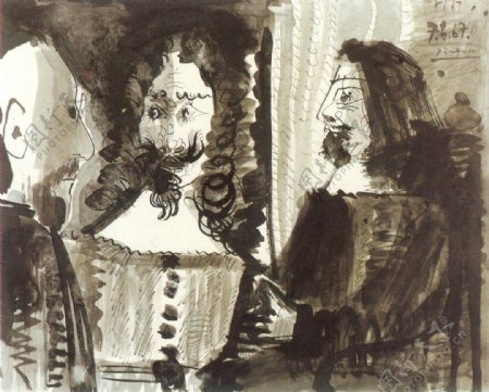 1967Hommeassis西班牙画家巴勃罗毕加索抽象油画人物人体油画装饰画