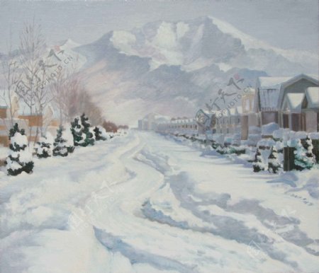 雪山雪景高清油画