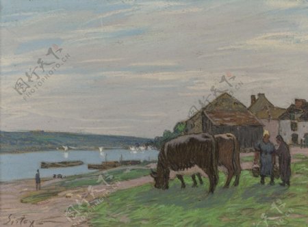 AlfredSisleyTheCowsatPasture1897法国画家阿尔弗莱德西斯莱alfredsisley印象派自然风景天空油画装饰画