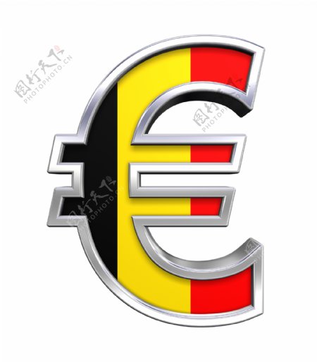 与比利时国旗孤立在白色银欧元符号