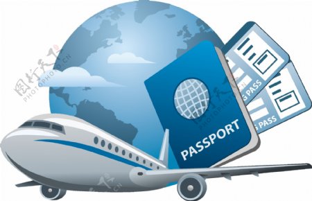 卡通客机与护照矢量素材