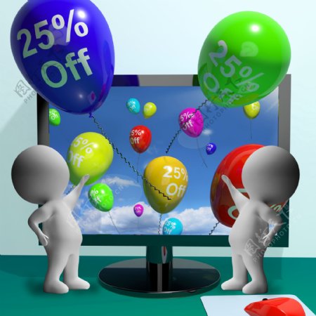 从计算机显示百分之二零五的销售折扣的气球
