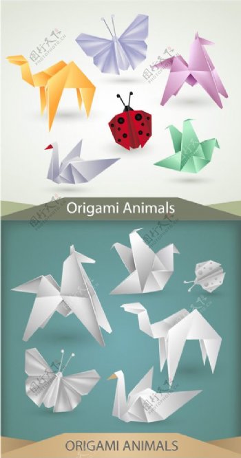 昆虫动物折纸设计矢量素材