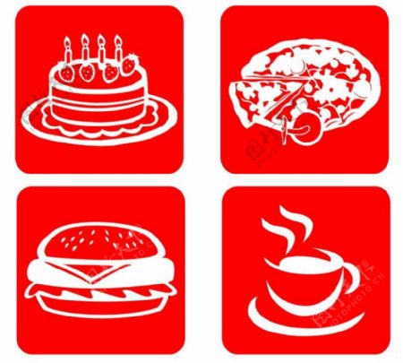 蛋糕面包咖啡汉堡矢量图图片