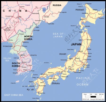 日本地图矢量素材分色地形图