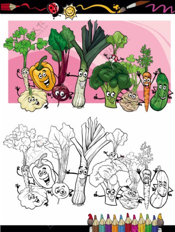 可爱卡通蔬菜人物化主题矢量素材