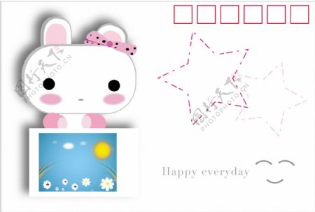 原创素材AI卡通兔子日本明信片矢量童趣
