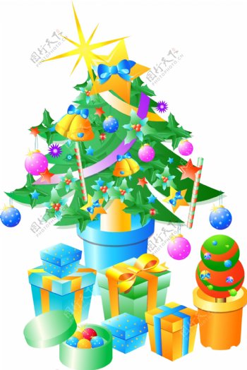 圣诞系列饰品之礼物树矢量图