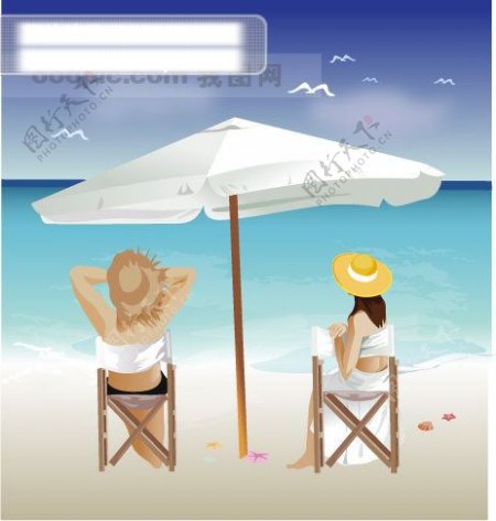 矢量人物图商务矢量图矢量女人海边情侣太阳伞