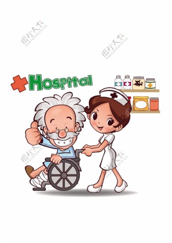 護士與坐輪椅的病人