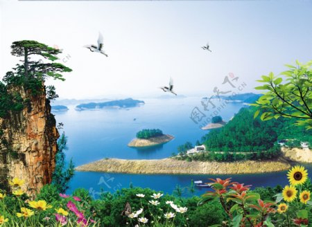 风景画千岛湖风光图片