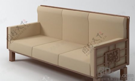 3D新中式三人沙发模型