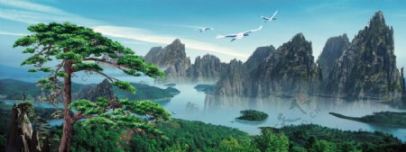 迎客松中堂画图片桂林山水美景