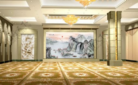 江山多娇背景墙素材大堂会议室图片