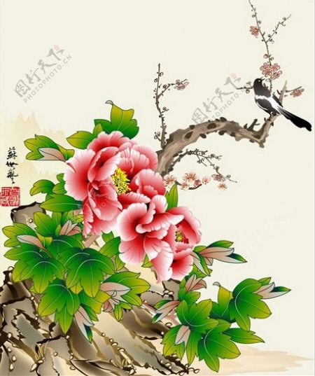 中国风格花鸟工笔画