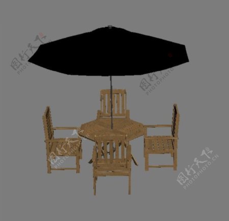 户外休闲桌椅太阳伞组合模型