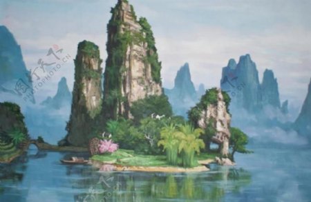 桂林山水油画图片