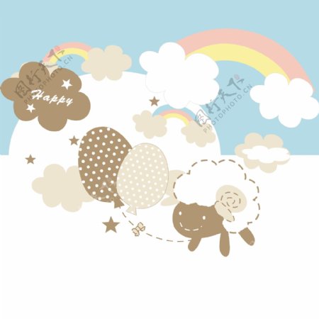 印花矢量图可爱卡通卡通动物绵羊云朵免费素材