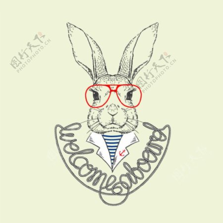 印花矢量图卡通动物头兔子拟人免费素材