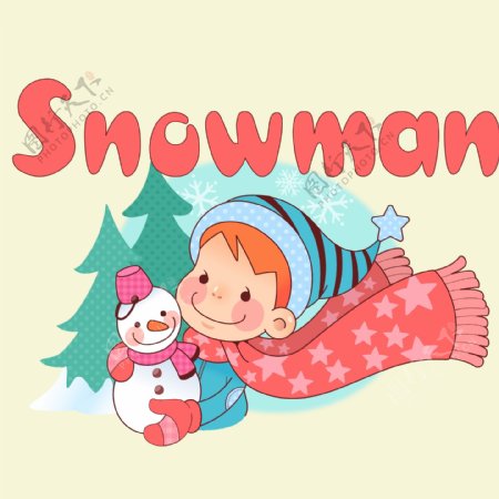 印花矢量图可爱卡通男孩雪人围巾免费素材