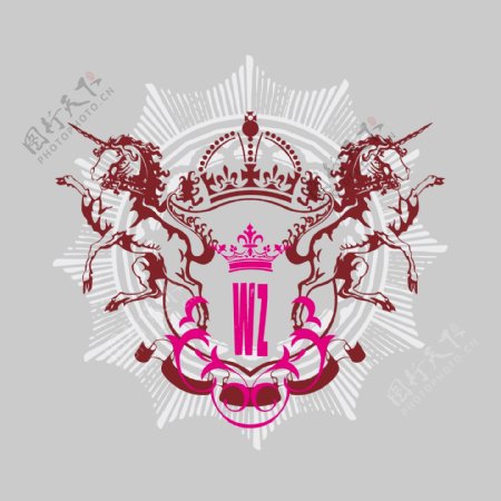印花矢量图T恤图案徽章标记皇家贵族动物免费素材