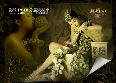 PSD分层源文件浪漫柔情版艺术照美女花蝴蝶梦
