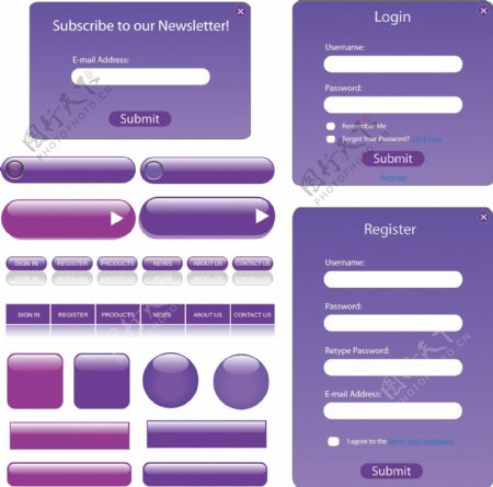 紫色主题网站装饰元素矢量素材