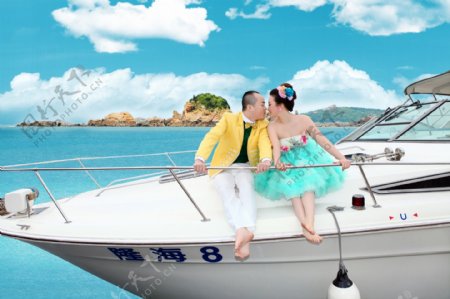 碧海蓝天海岛婚纱照图片
