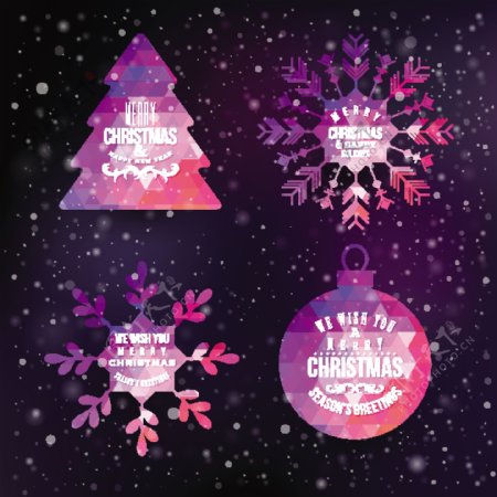 丰富多彩的圣诞树上的雪花标签图标矢量素材
