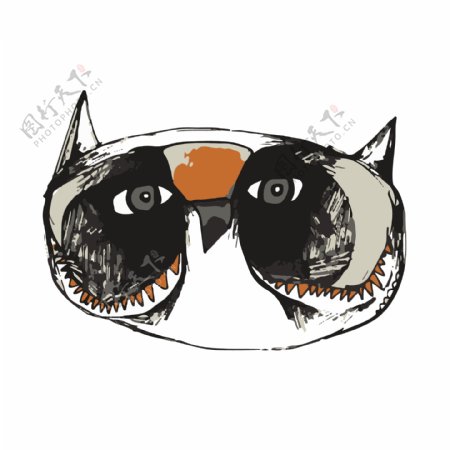 印花矢量图艺术手绘动物头猫头鹰免费素材