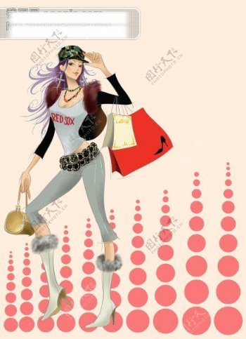 时尚购物女郎插图PSD分层素材潮流购物女郎购物女性